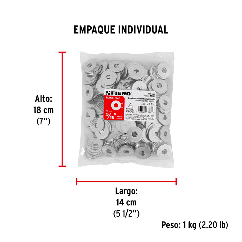 Rondana Plana 5/16" (8 mm) Bolsa 1 Kilo Fiero