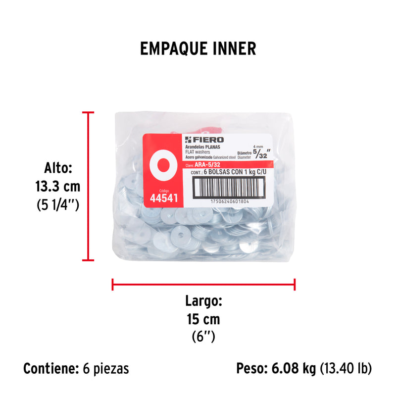 Rondana Plana 5/32" (4 mm) Bolsa 1 Kilo Fiero