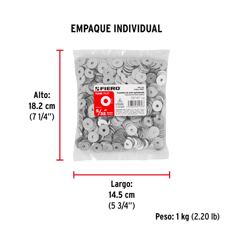 Rondana Plana 5/32" (4 mm) Bolsa 1 Kilo Fiero