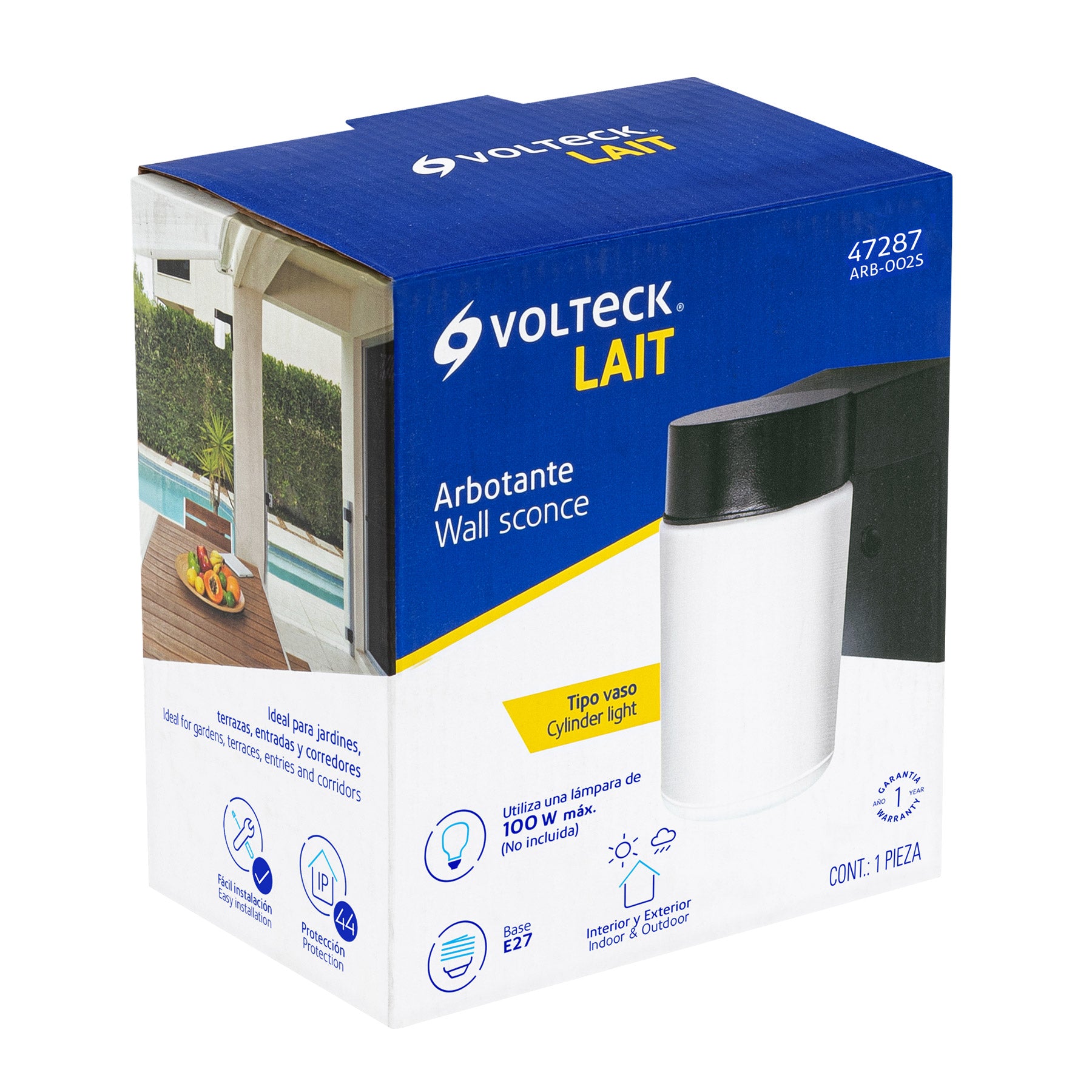 Arbotante de Pared Tipo Vaso Lampara No Incluida Volteck