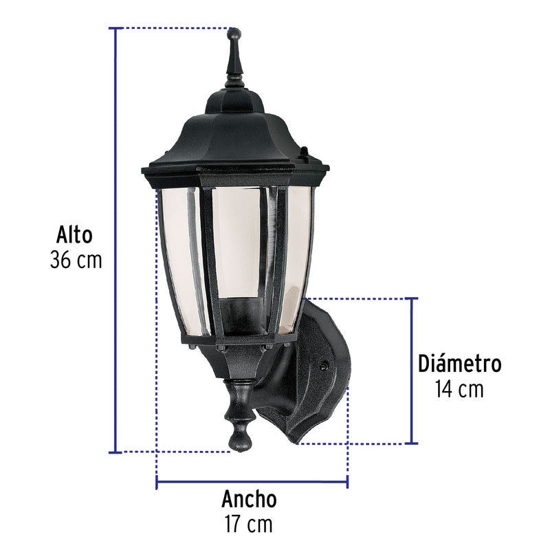 Arbotante Tipo Farol Tradicional Soportado para Exterior Volteck Negro