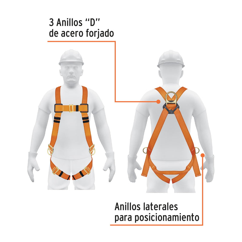 Arnes de Cuerpo Completo 3 Anillos Contra Caidas y Posicionamiento ANSI Truper