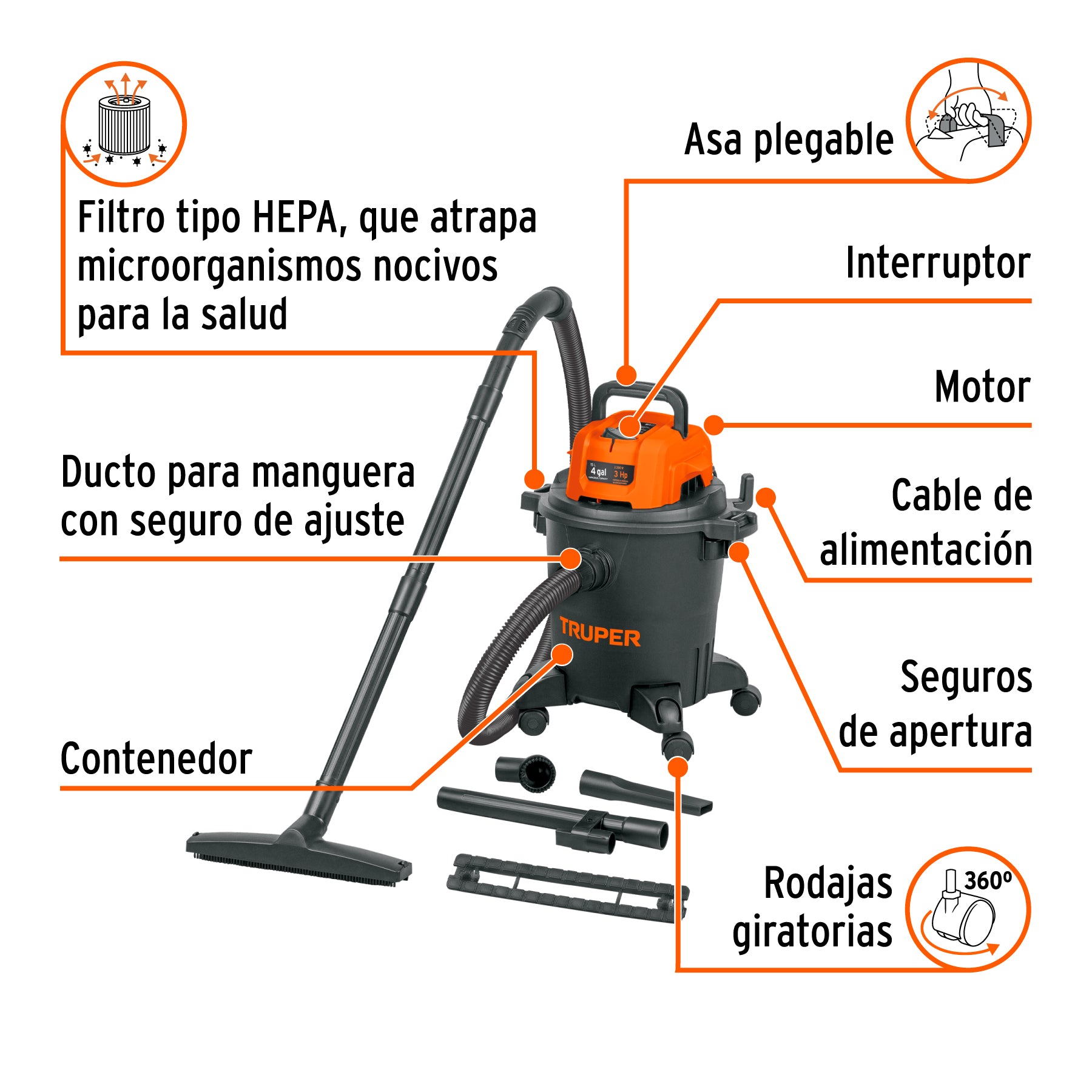 Aspiradora Plastica Solidos y Liquidos 15 Lts (4 gal) Truper