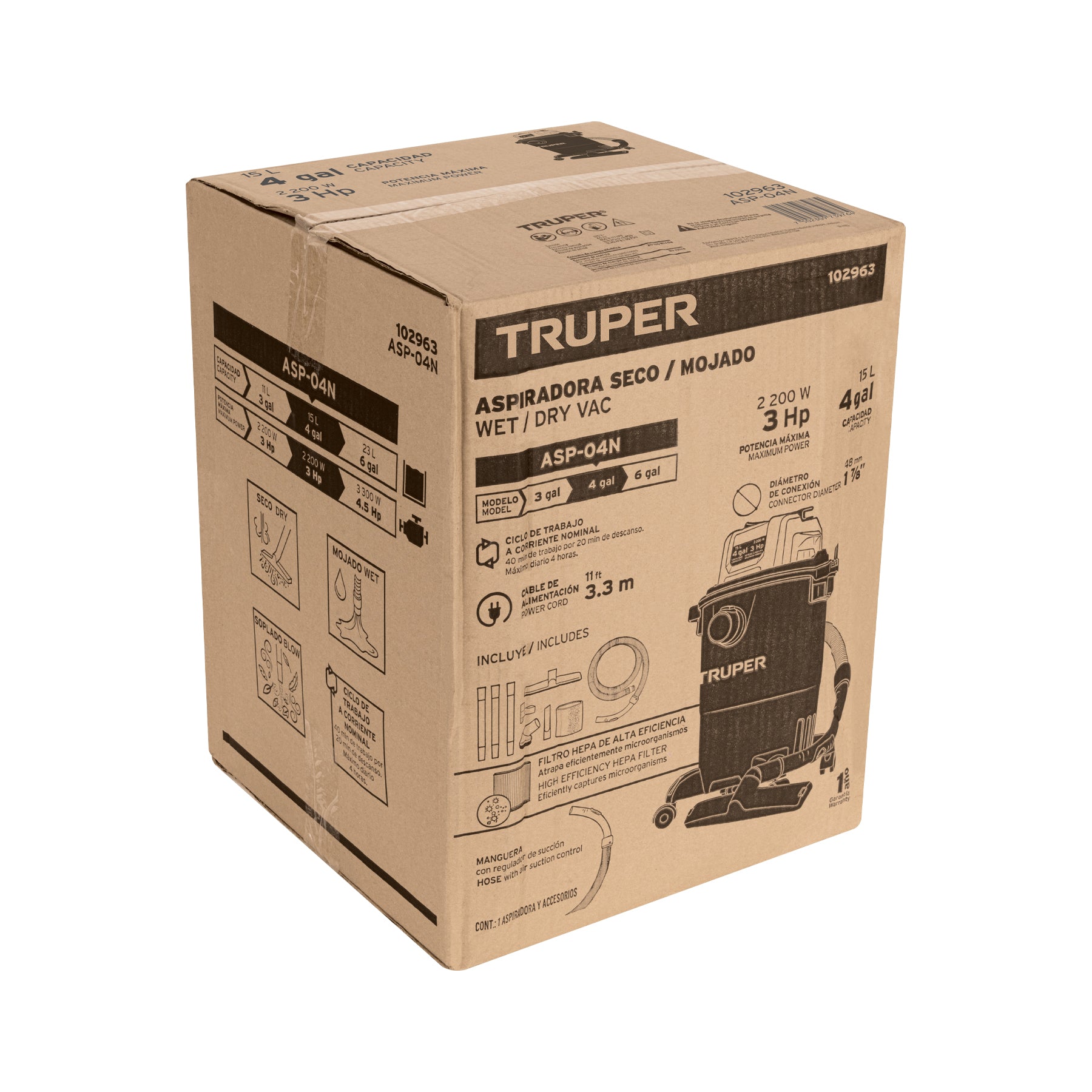 Aspiradora Plastica Solidos y Liquidos 15 Lts (4 gal) Truper