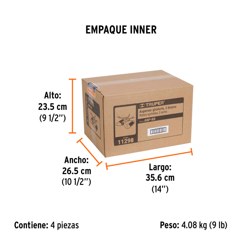 Aspersor Base Plástica 3 Brazos de Laton Truper