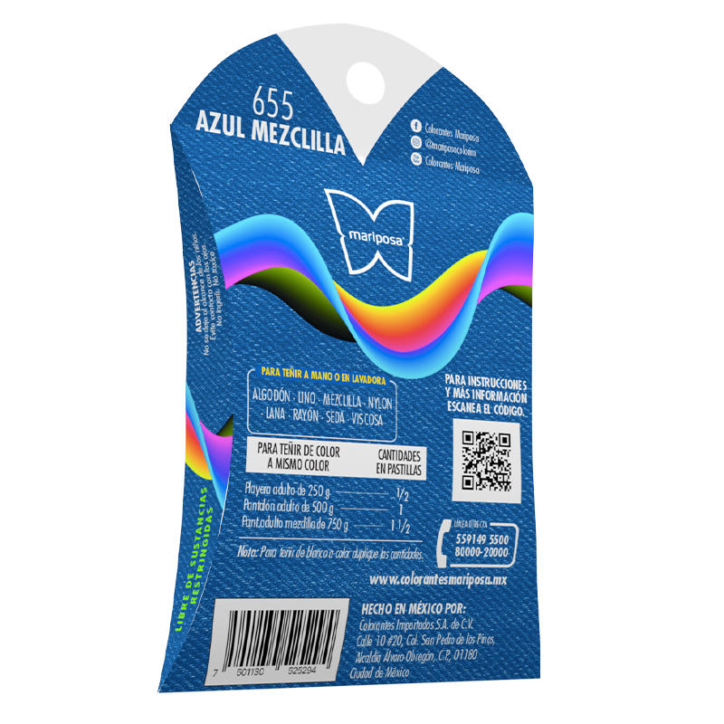 Colorante para Ropa Cristales Mariposa Azul Mezclilla 655