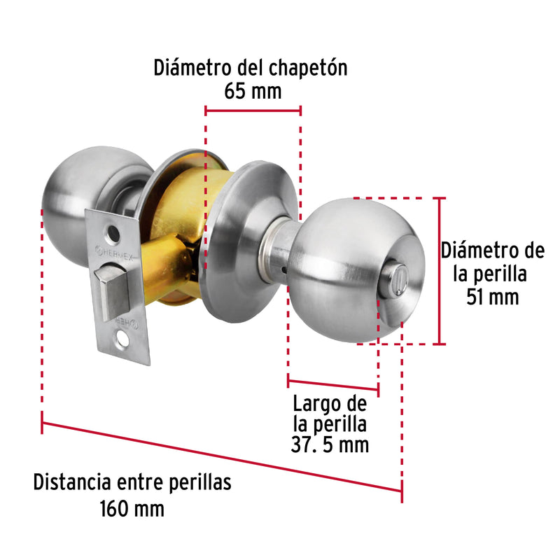 Cerradura Tipo Esfera Hermex Basic Cromo Baño