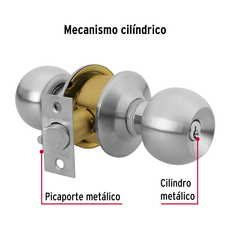 Cerradura Tipo Esfera Hermex Basic Cromo Recamara