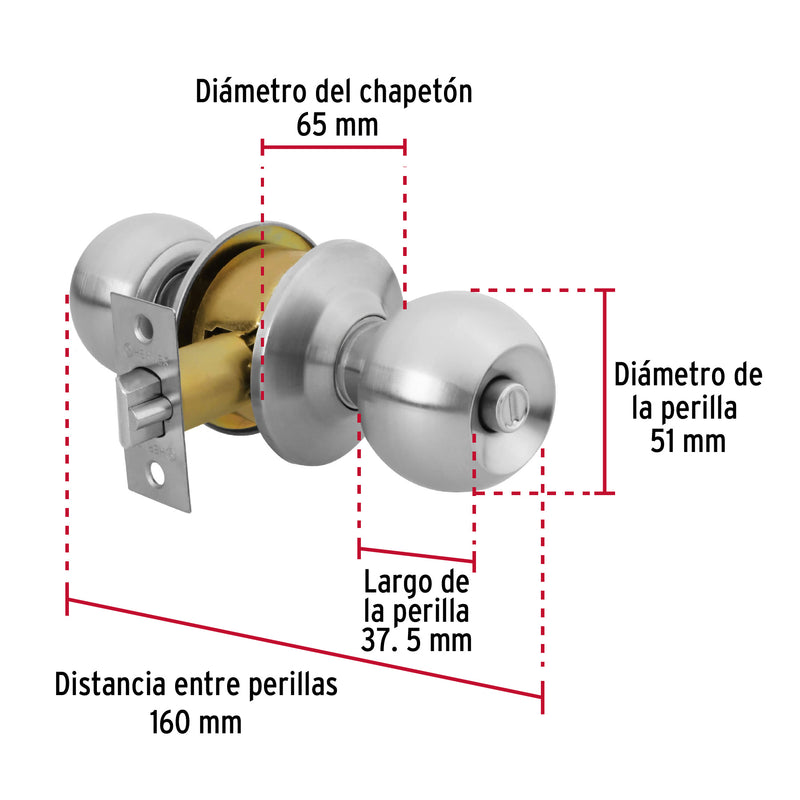 Cerradura Tipo Esfera Hermex Basic Cromo Recamara