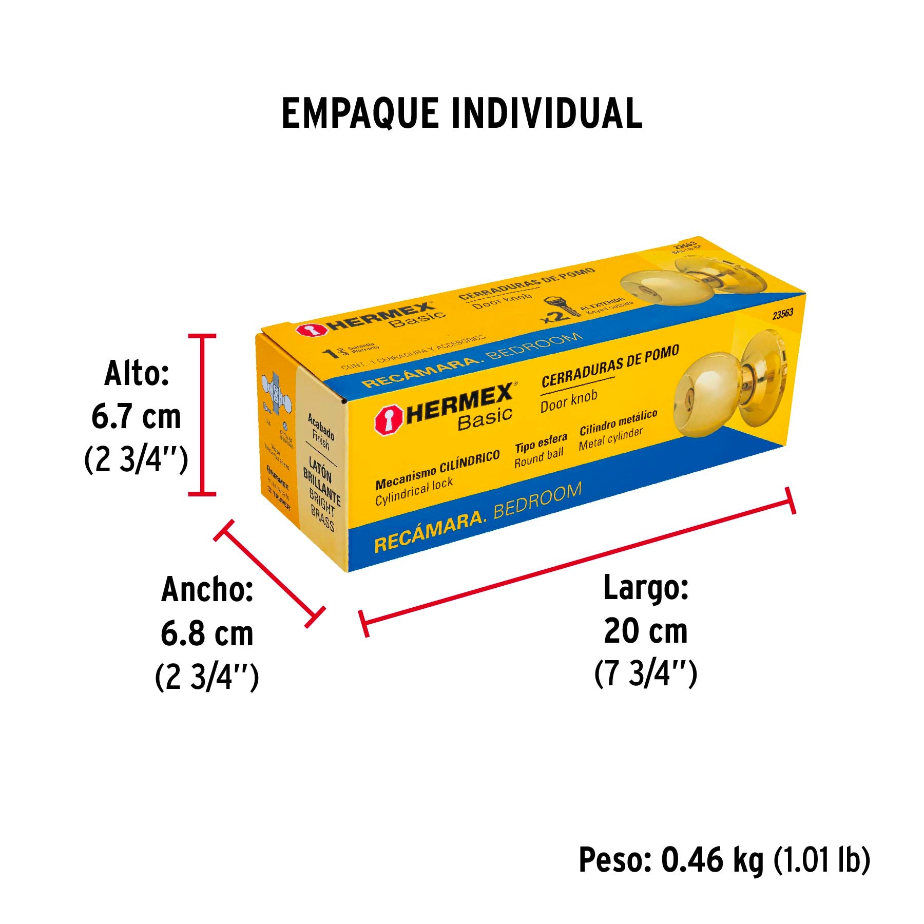 Cerradura Tipo Esfera Hermex Basic Laton Brillante Recamara