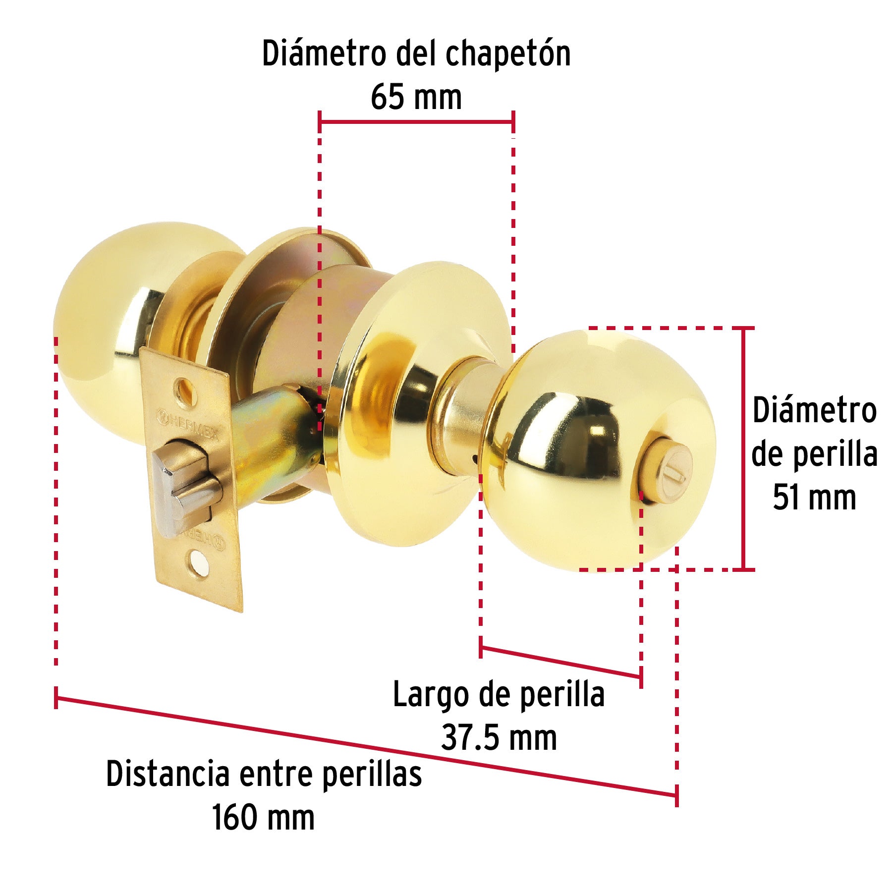 Cerradura Tipo Esfera Hermex Basic Laton Brillante Recamara