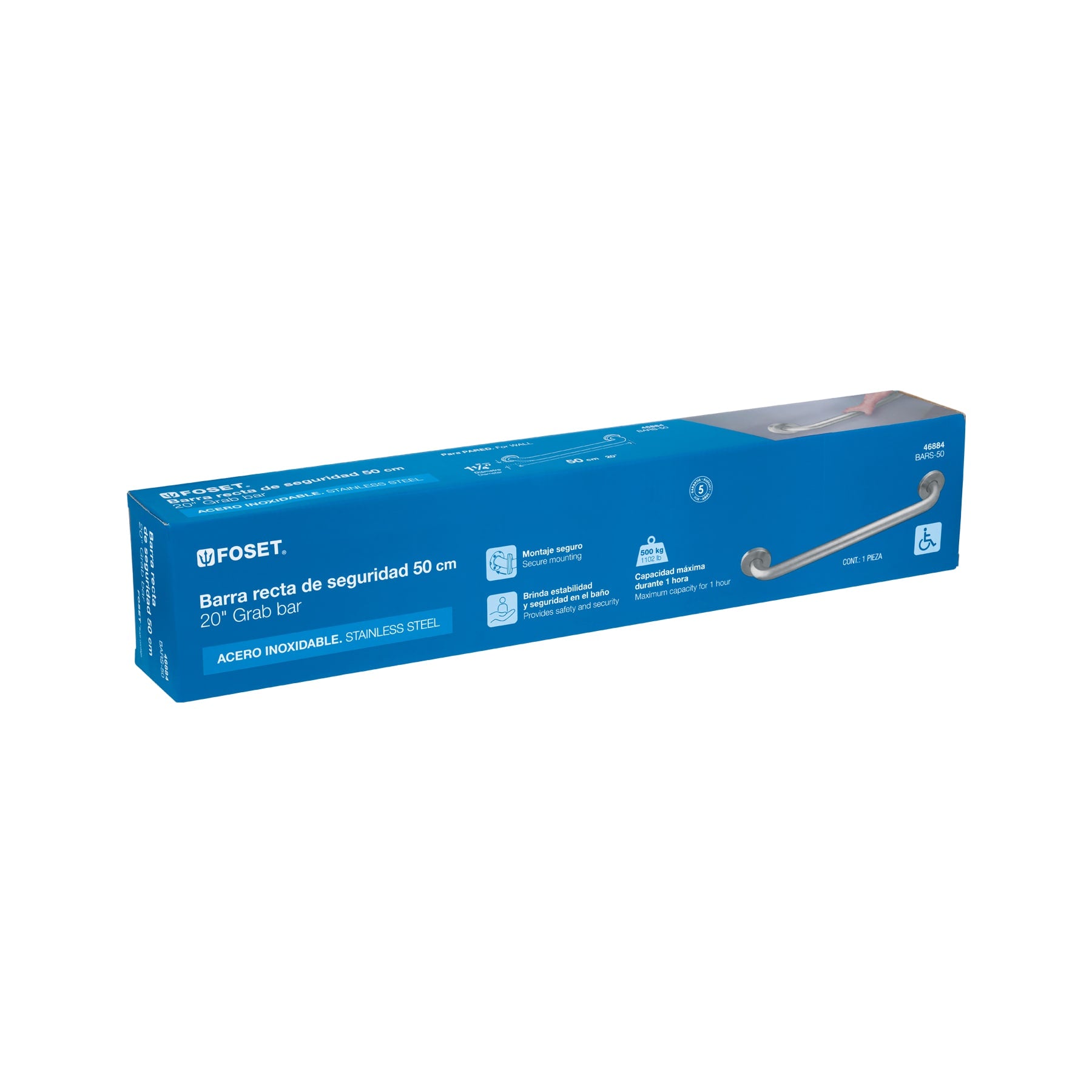 Barra Recta de Seguridad Acero Inoxidable 50 cms Foset