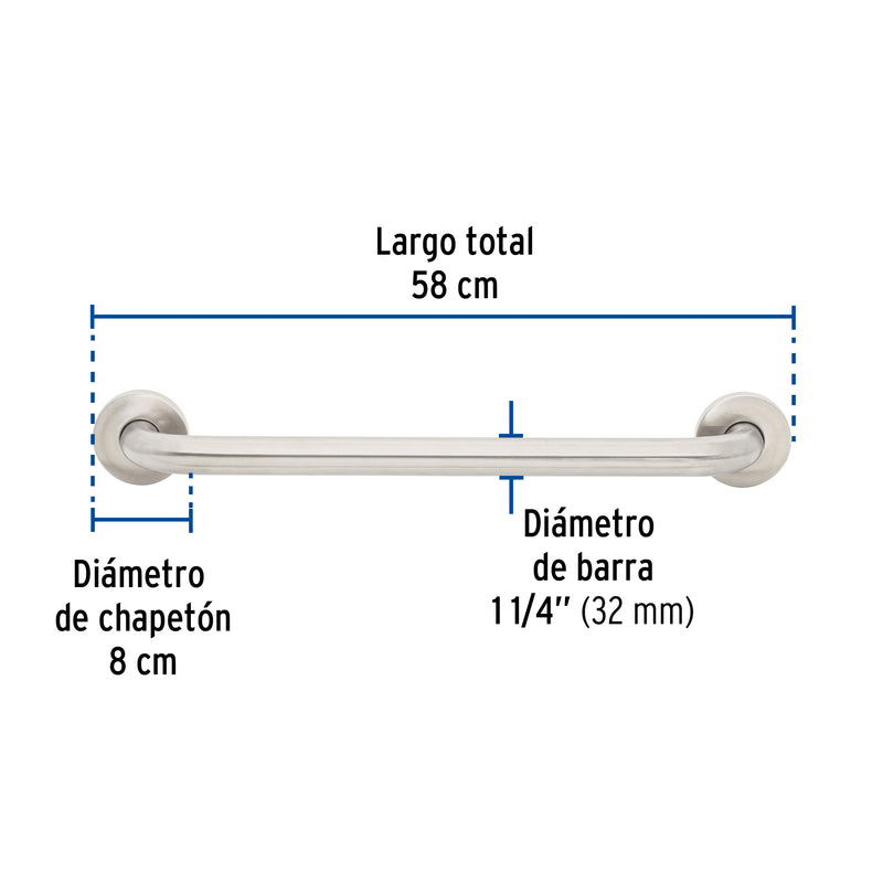 Barra Recta de Seguridad Acero Inoxidable 50 cms Foset