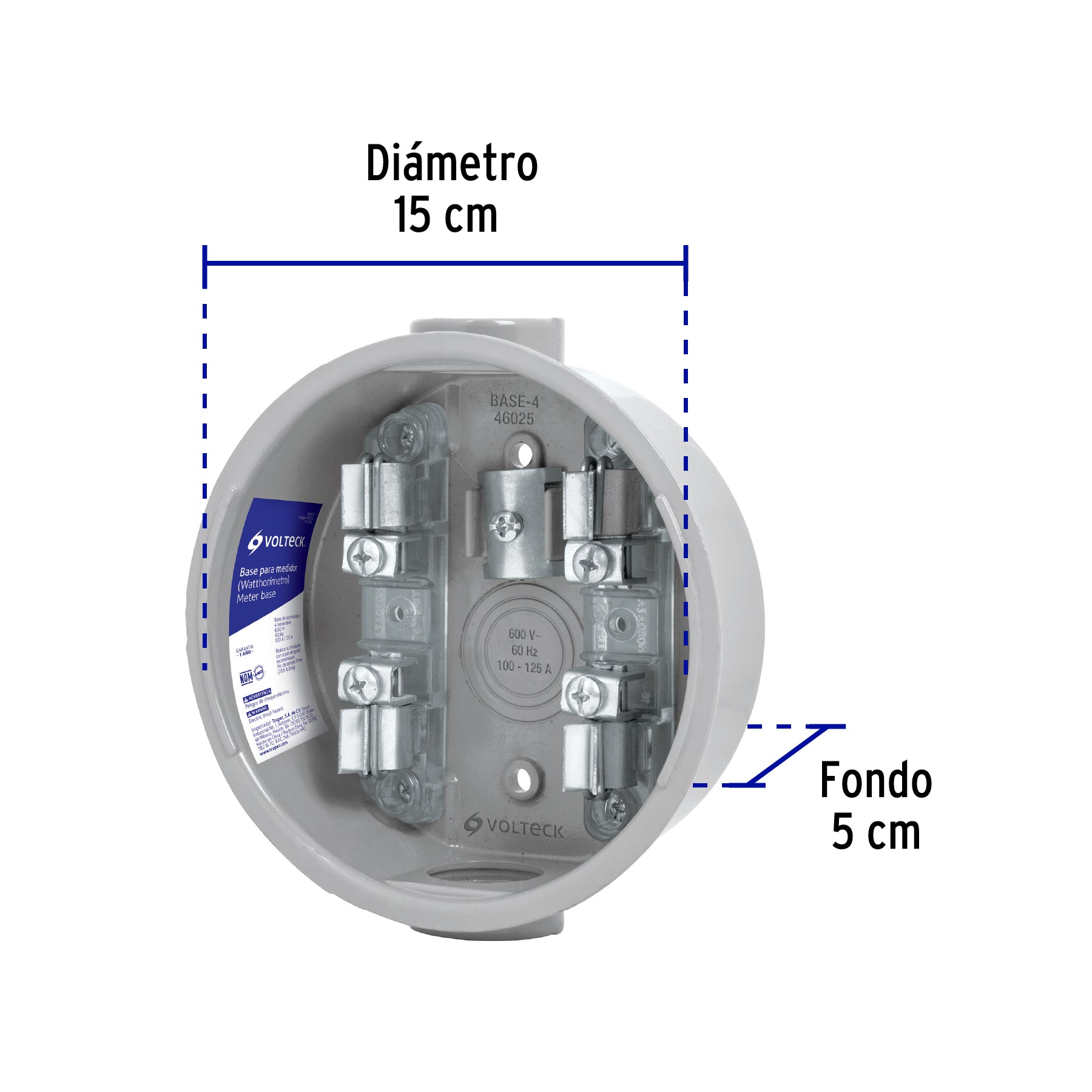 Base para Medidor de Luz 1 Fase 4 Terminales 100A 600V Volteck