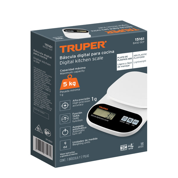 Bascula Capacidad 5 Kg Digital para Cocina Truper