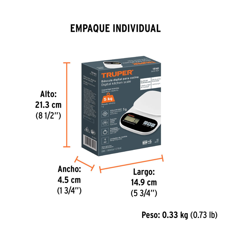 Bascula Capacidad 5 Kg Digital para Cocina Truper
