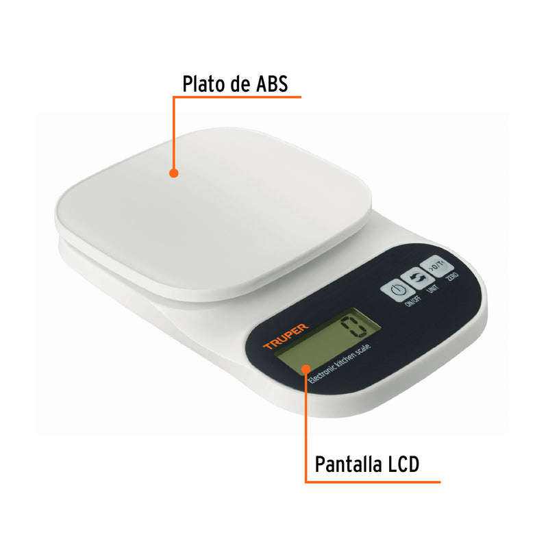 Bascula Capacidad 5 Kg Digital para Cocina Truper