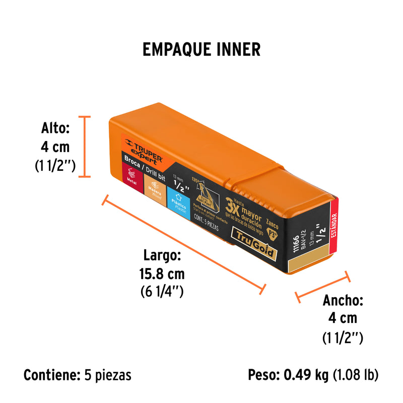 Broca de Acero M2 Alta Velocidad Truper 1/2"