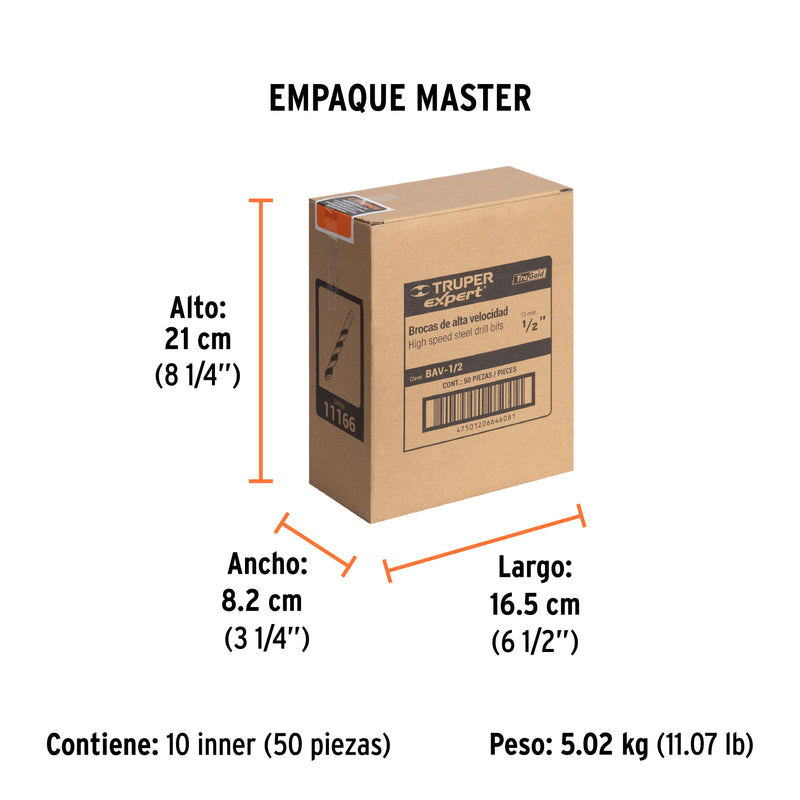 Broca de Acero M2 Alta Velocidad Truper 1/2"