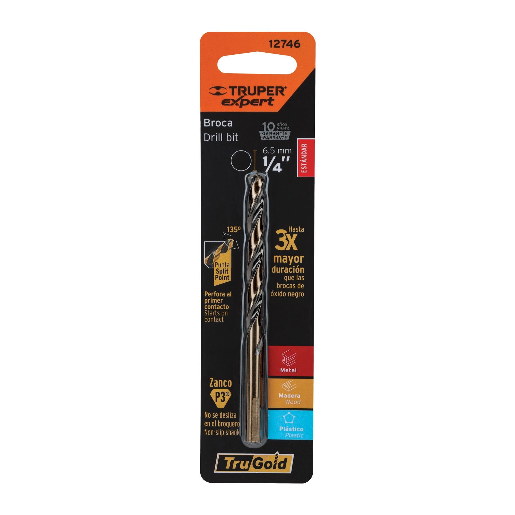 Broca de Acero M2 Alta Velocidad Truper 1/4" Blister