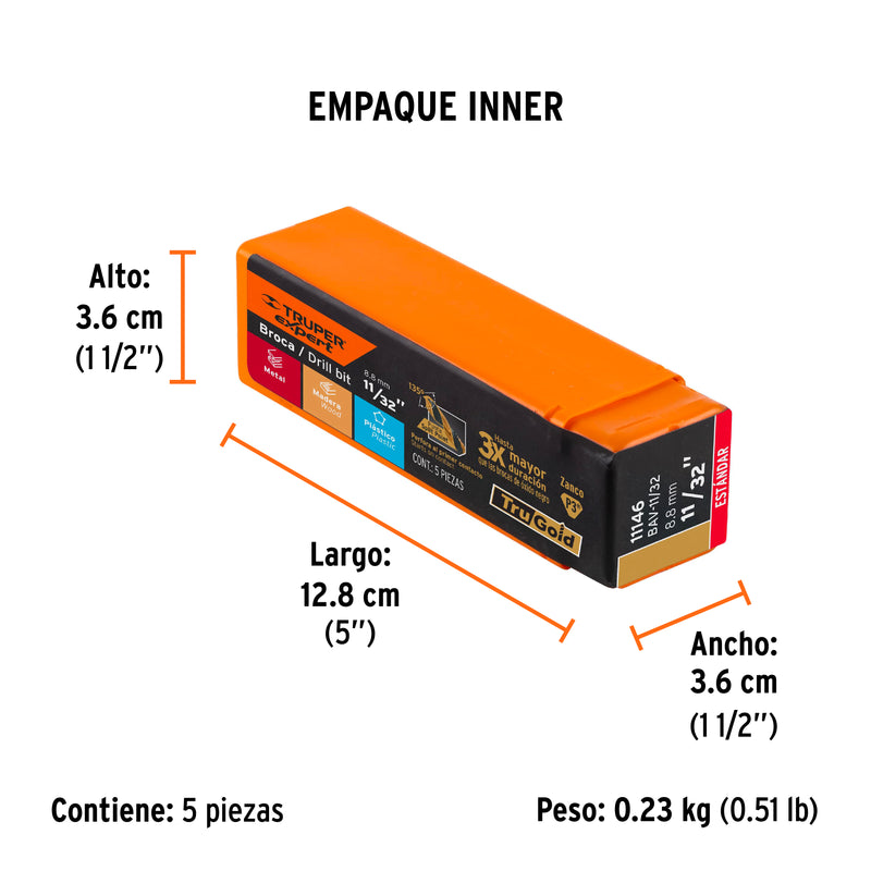 Broca de Acero M2 Alta Velocidad Truper 11/32"