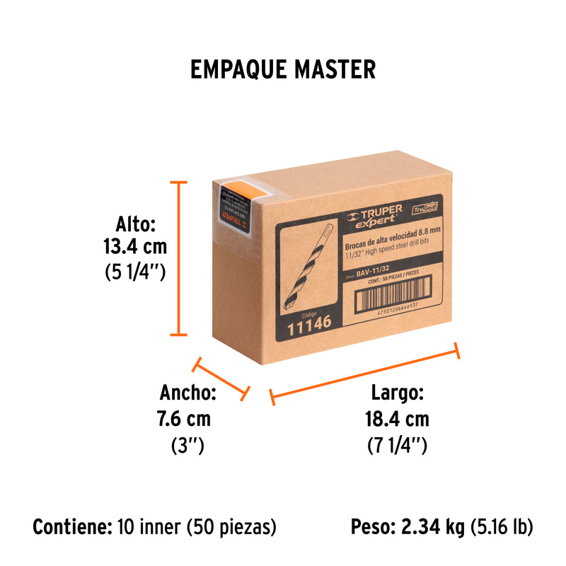 Broca de Acero M2 Alta Velocidad Truper 11/32"