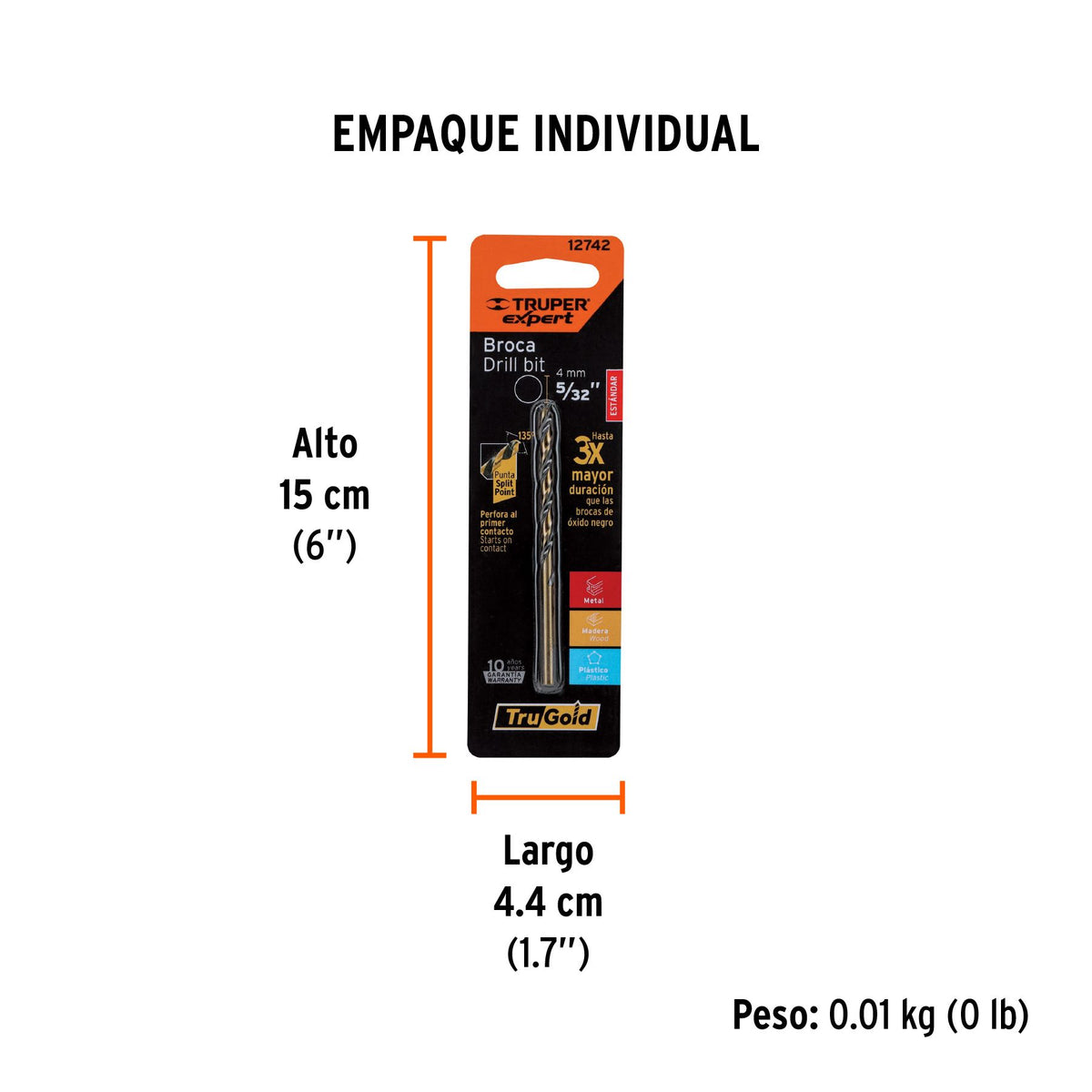 Broca de Acero M2 Alta Velocidad Truper 5/32" Blister