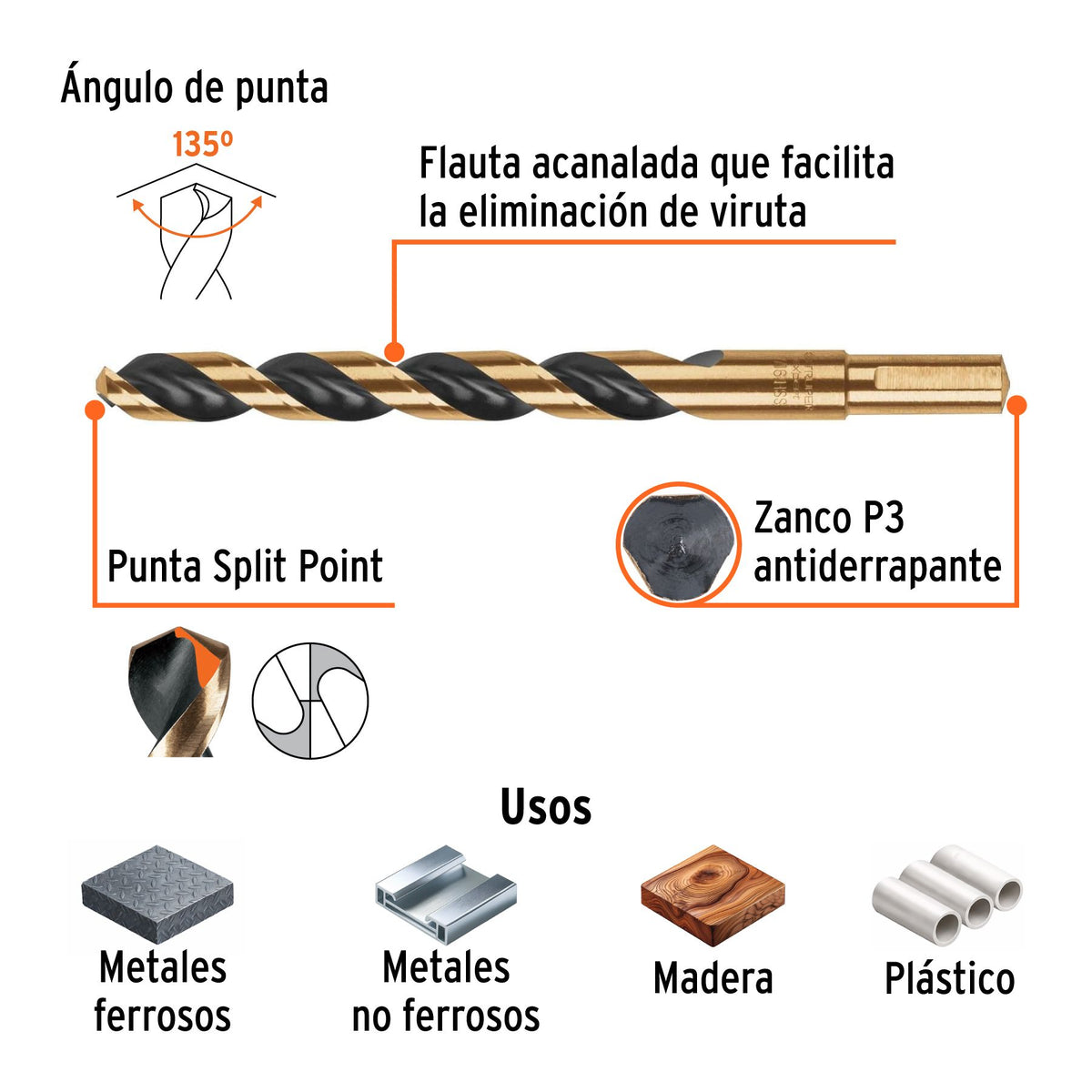 Broca de Acero M2 Alta Velocidad Truper 7/16" Blister