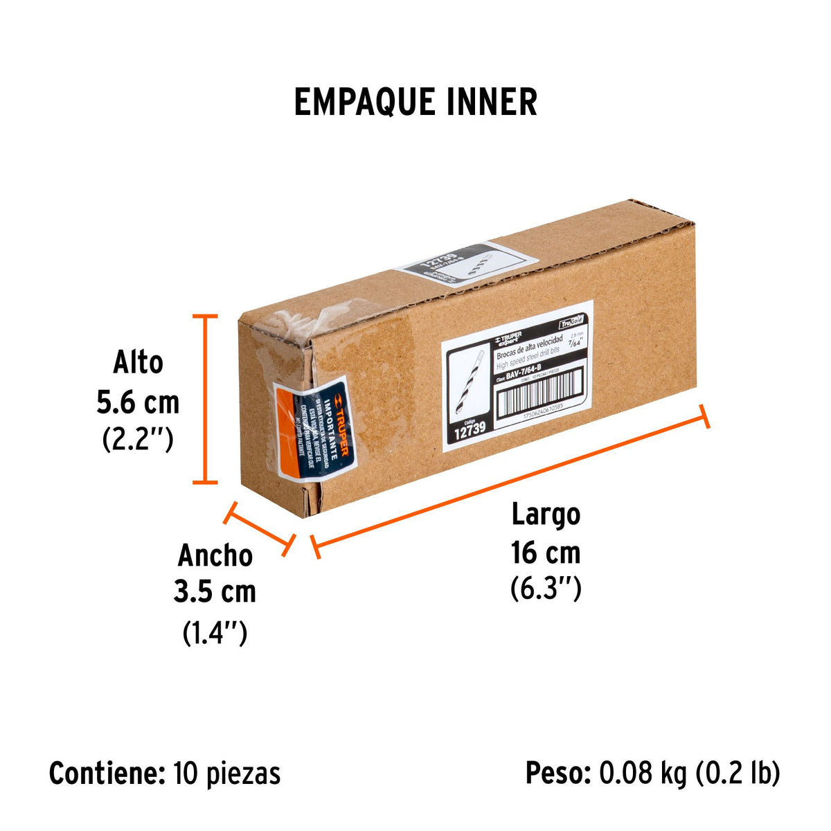 Broca de Acero M2 Alta Velocidad Truper 7/64" BLISTER