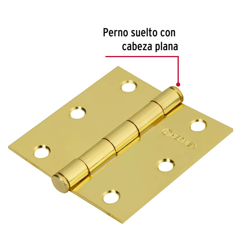 Bisagra Cuadrada Latonada Cabeza Plana Hermex 3"