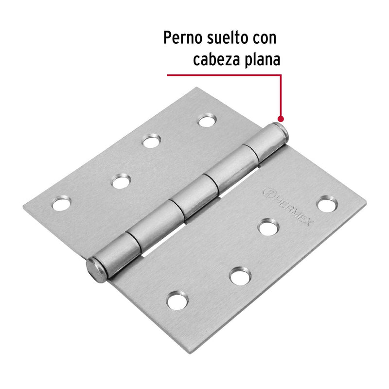 Bisagra Cuadrada Cromo Mate Cabeza Plana Hermex 4"