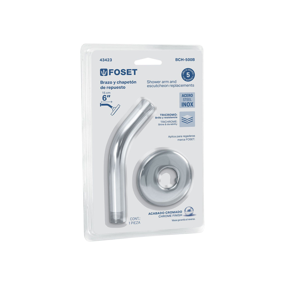 Brazo y Chapeton para Regadera Blister FOSET BASIC Cromo