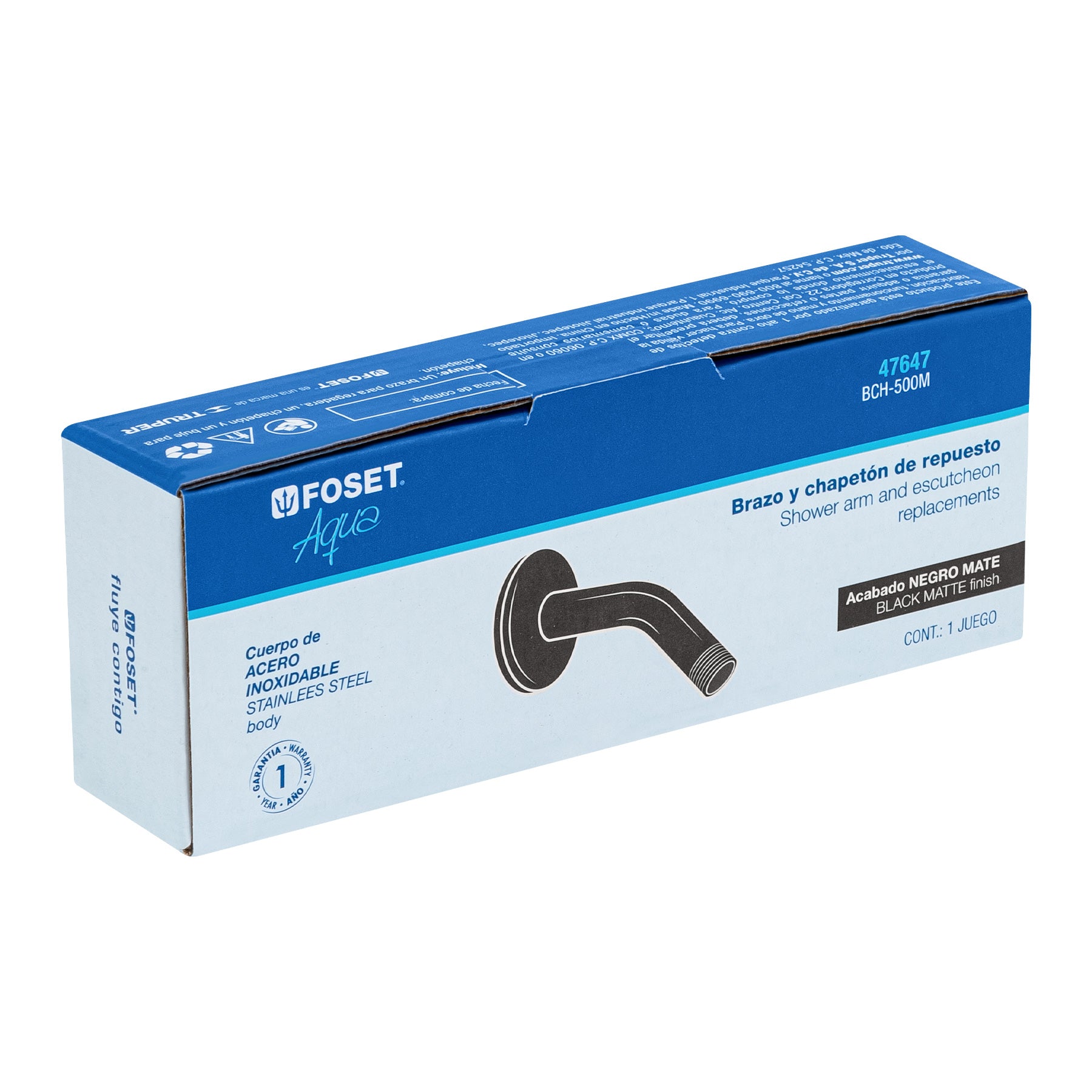 Brazo y Chapeton para Regadera Foset Negro Mate