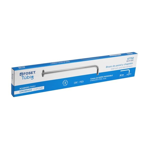 Brazo Cromado Recto con Chapeton para Regadera 50 cm Foset Tubig