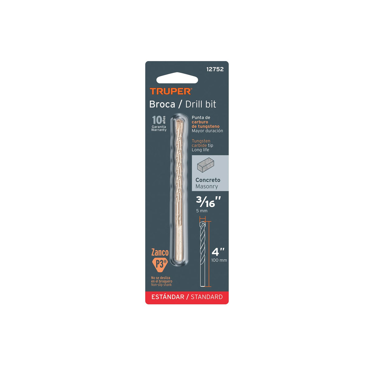 Broca para Concreto Truper 3/16" X 4" Blister