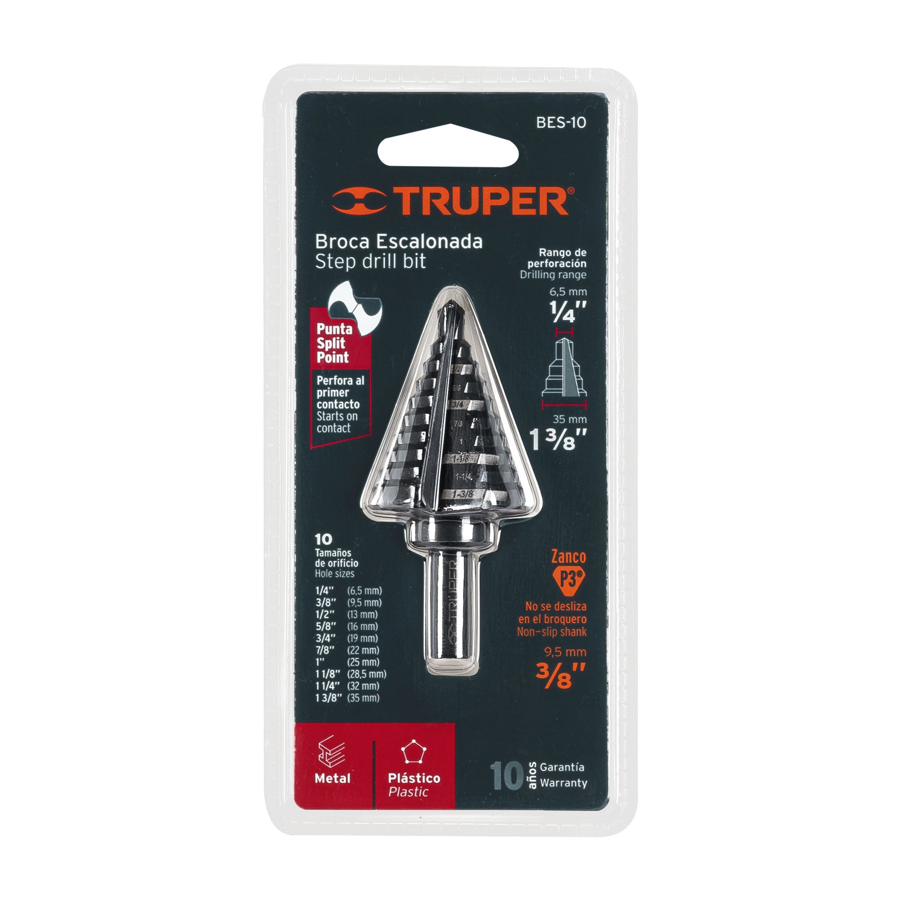 Broca Escalonada Oxido Negro 10 Escalones 1/4 a 1-3/8" Truper