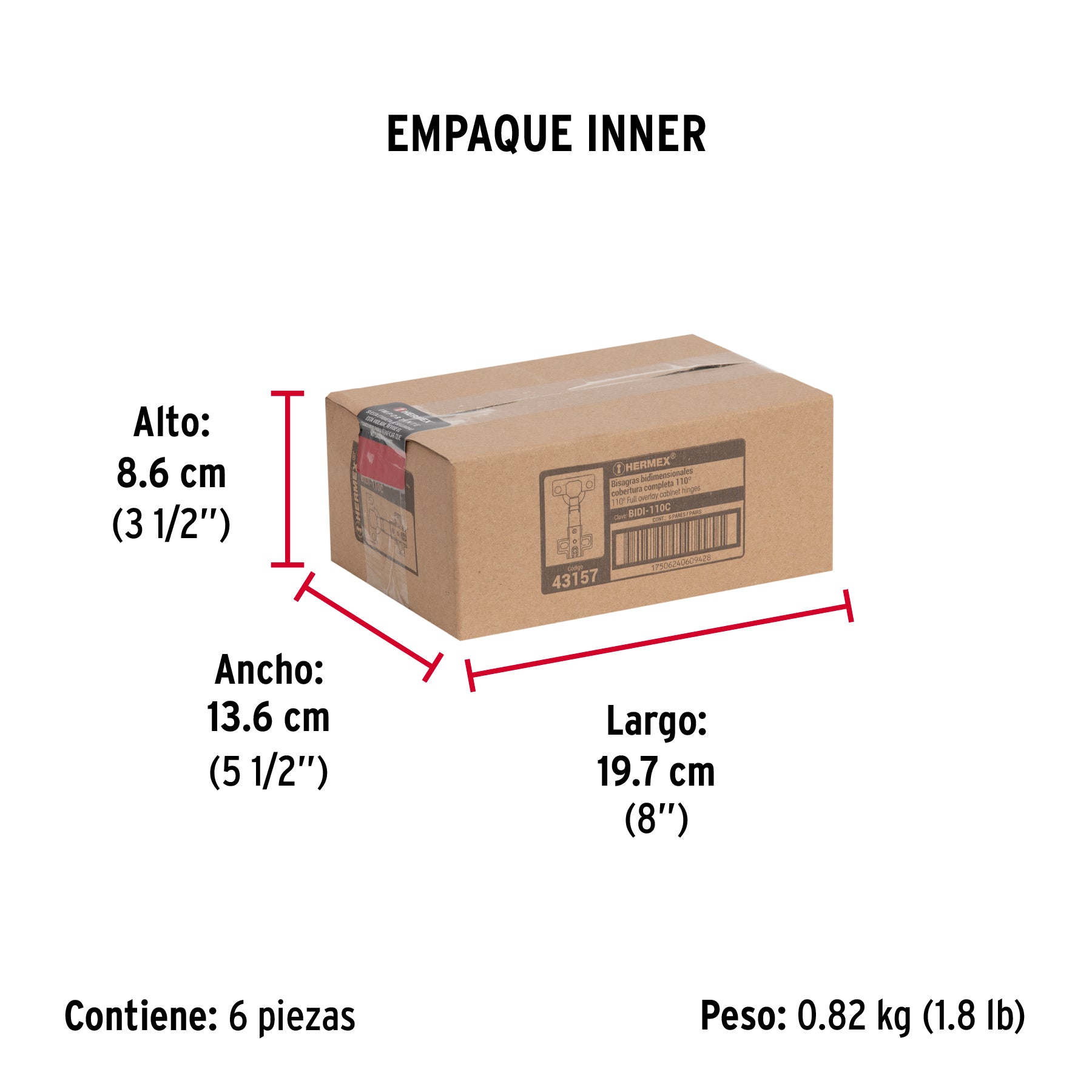 Bisagra Bidimensional Cobertura Completa 110° Hermex