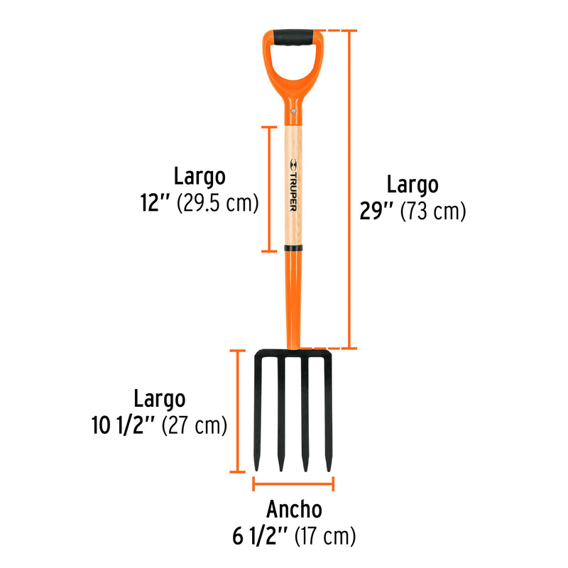 Bieldo para Jardin 4 Dientes Mango 30" Truper