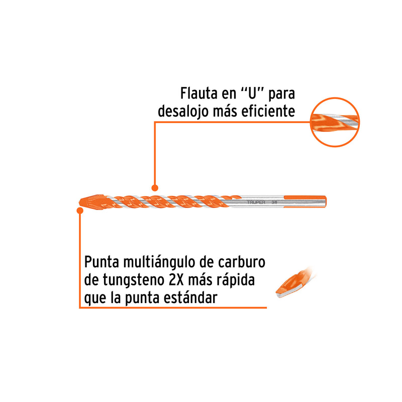 Broca Multimaterial 3/8" x 6" Truper