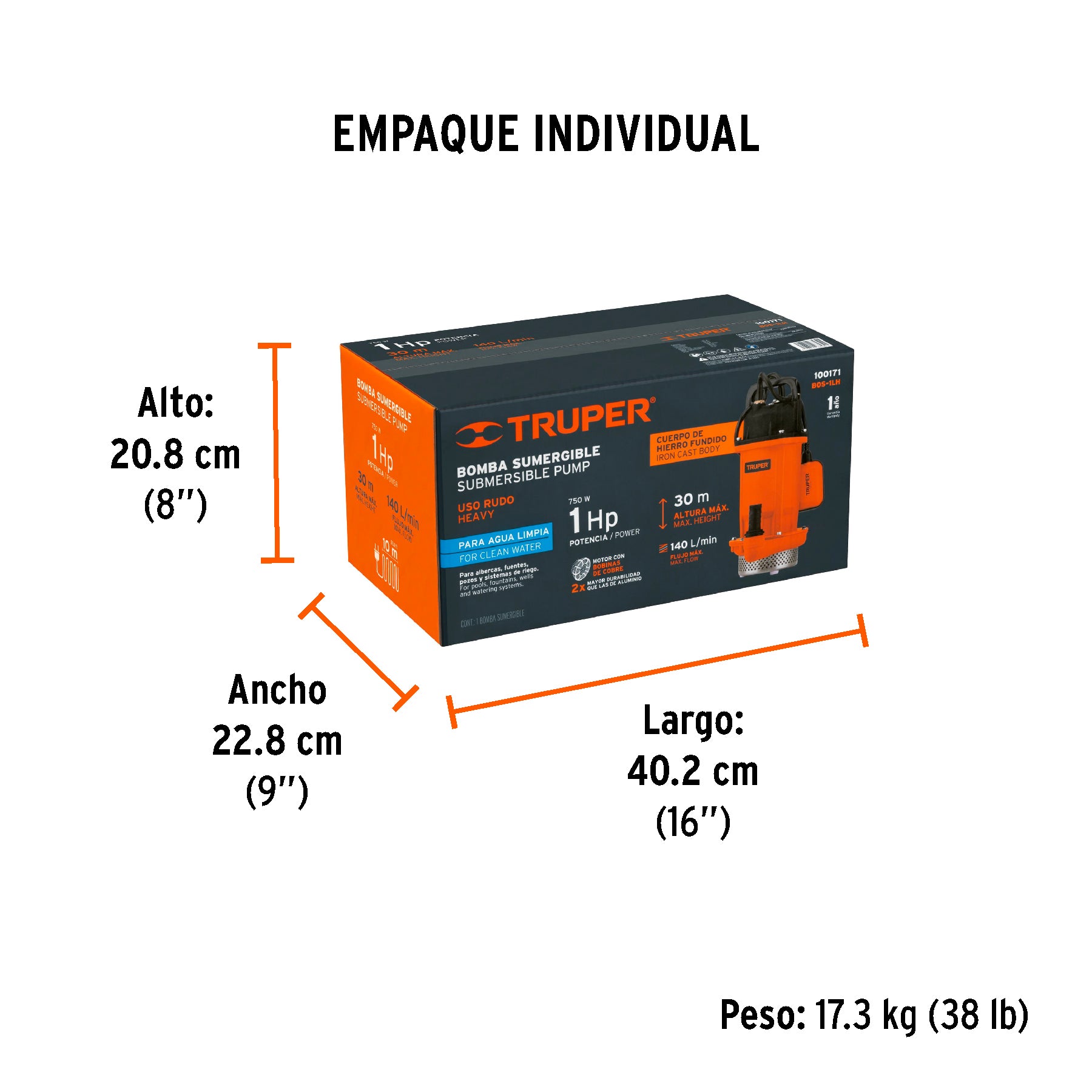 Bomba Sumergible Hierro Fundido Agua Limpia 1 HP TRUPER