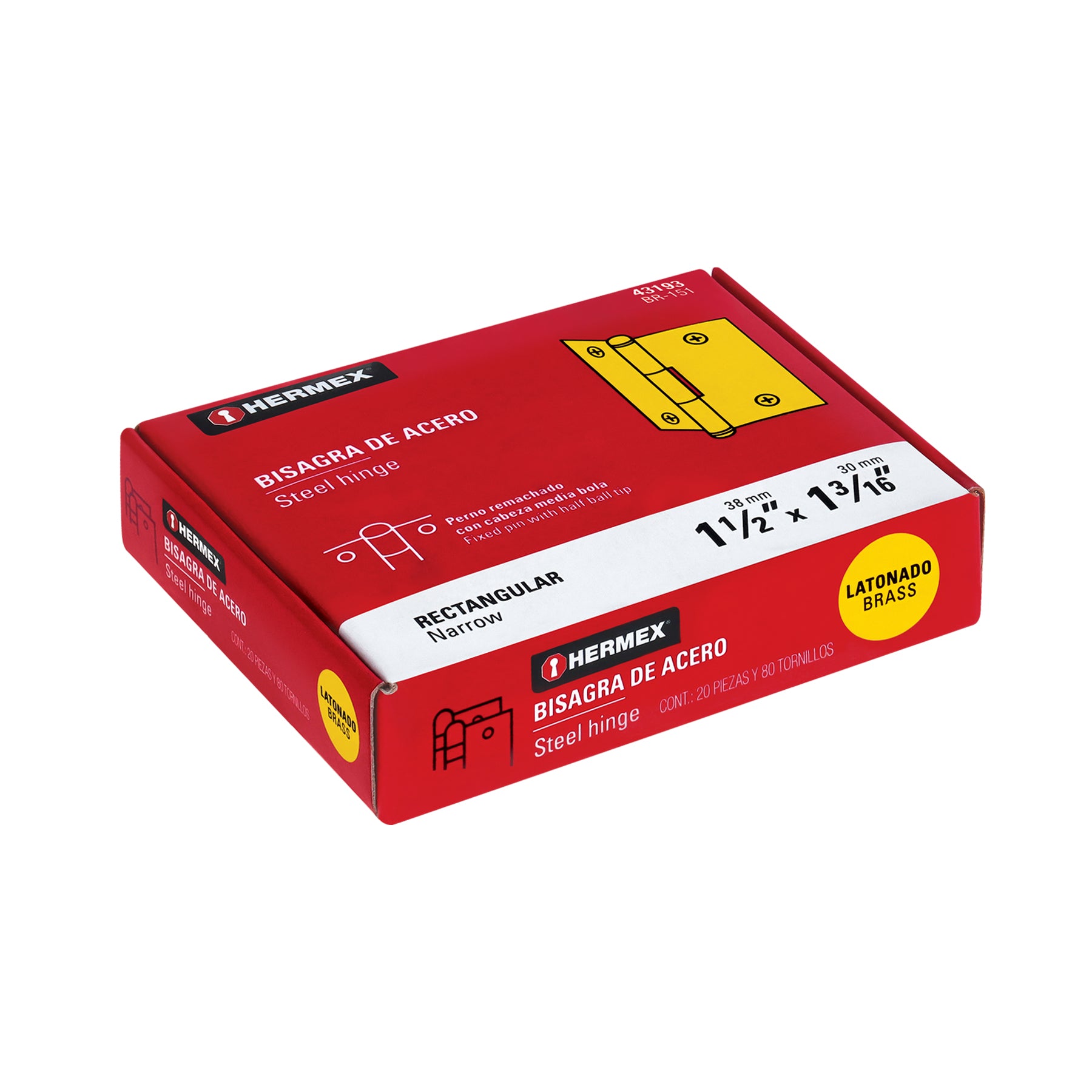 Bisagra Rectangular HERMEX Acero Latonado 1"1/2 X 1"3/16