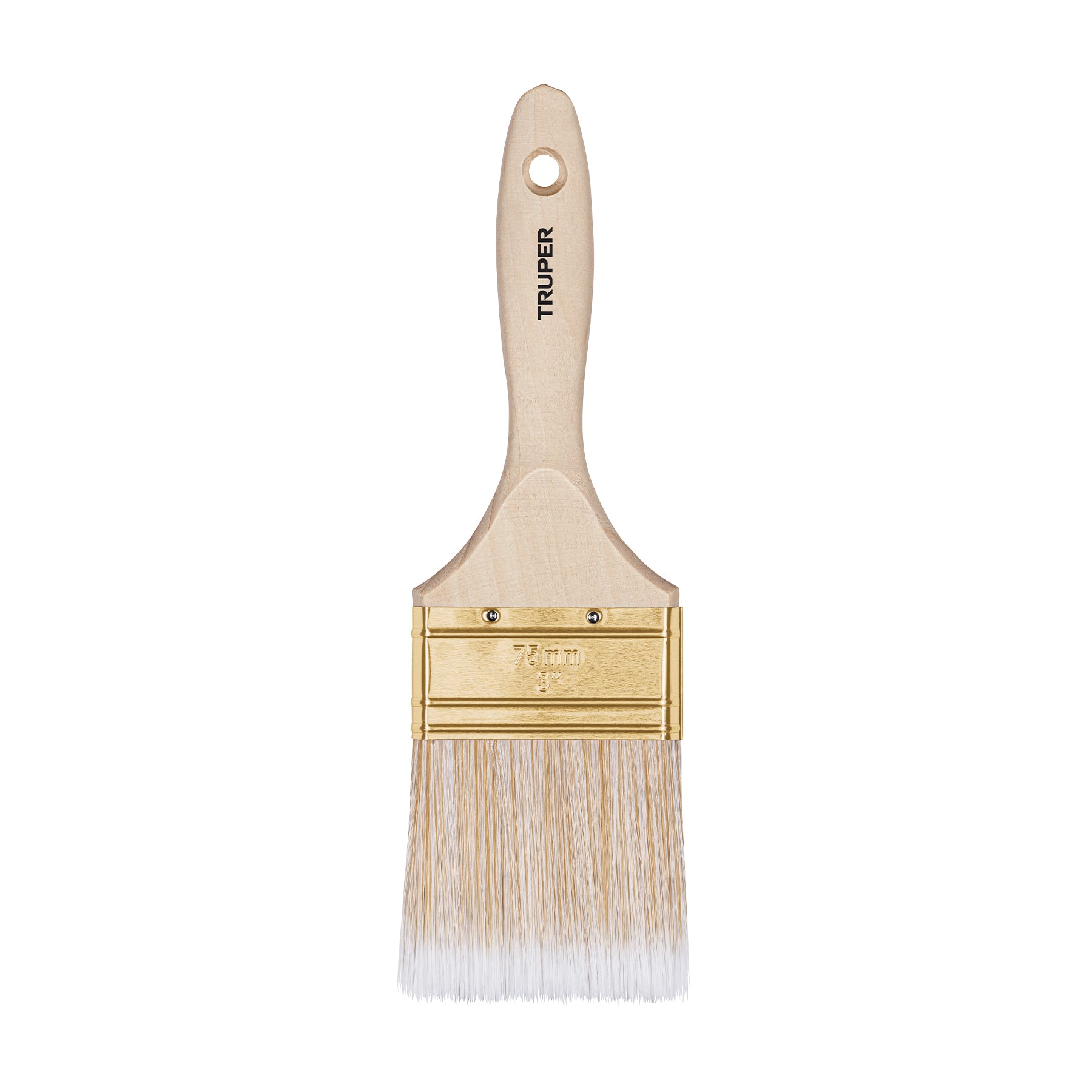Brocha Cerdas Sinteticas Mango de Madera Corte Recto Truper  75 mm (3")