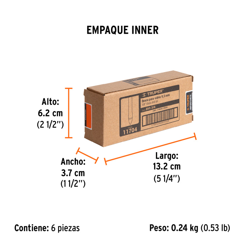 Broca para Vidrio y Azulejo 3/8" Truper