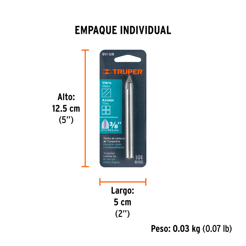 Broca para Vidrio y Azulejo 3/8" Truper