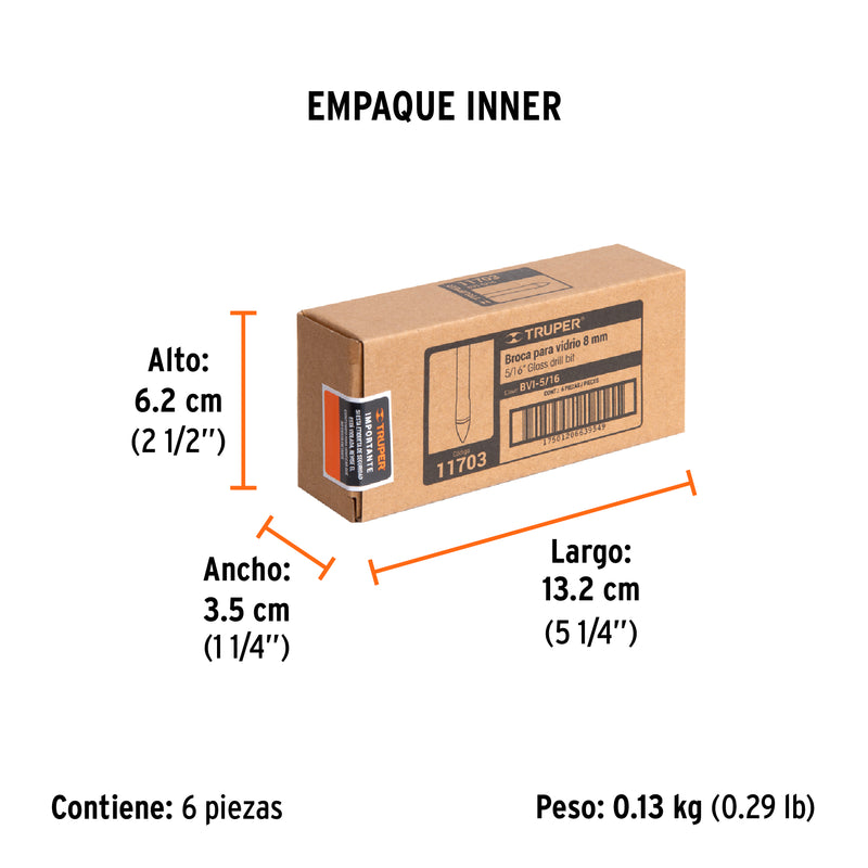 Broca para Vidrio y Azulejo 5/16" Truper