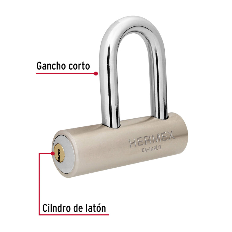 Candado de Acero 109 mm Llave de Puntos Gancho Largo Hermex