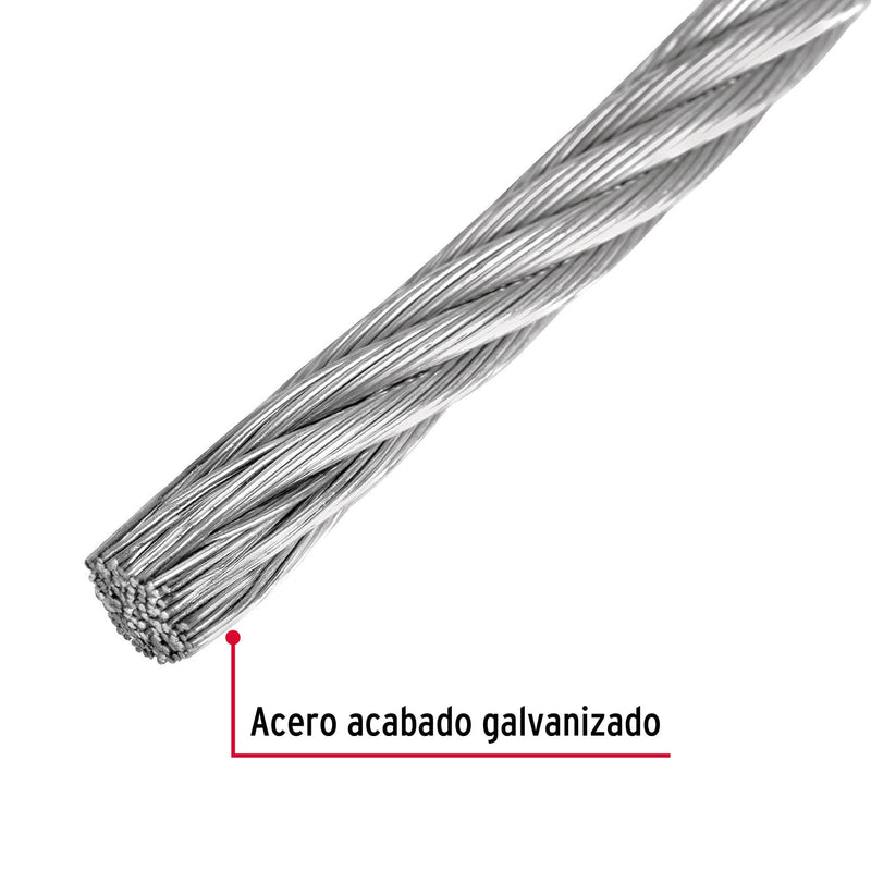 Cable de Acero 7x7 Hilos Fiero 1/4" Carrete 75 Metros