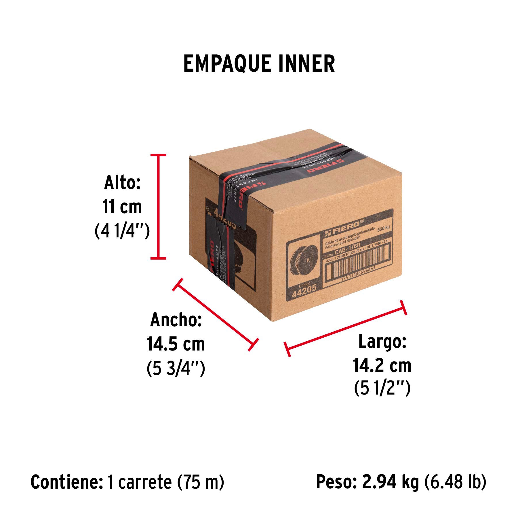 Cable de Acero 7x7 Hilos Fiero 1/8" Carrete 75 Metros
