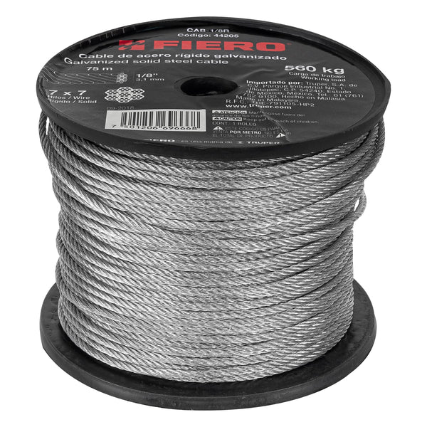 Cable de Acero 7x7 Hilos Fiero 1/8" Carrete 75 Metros