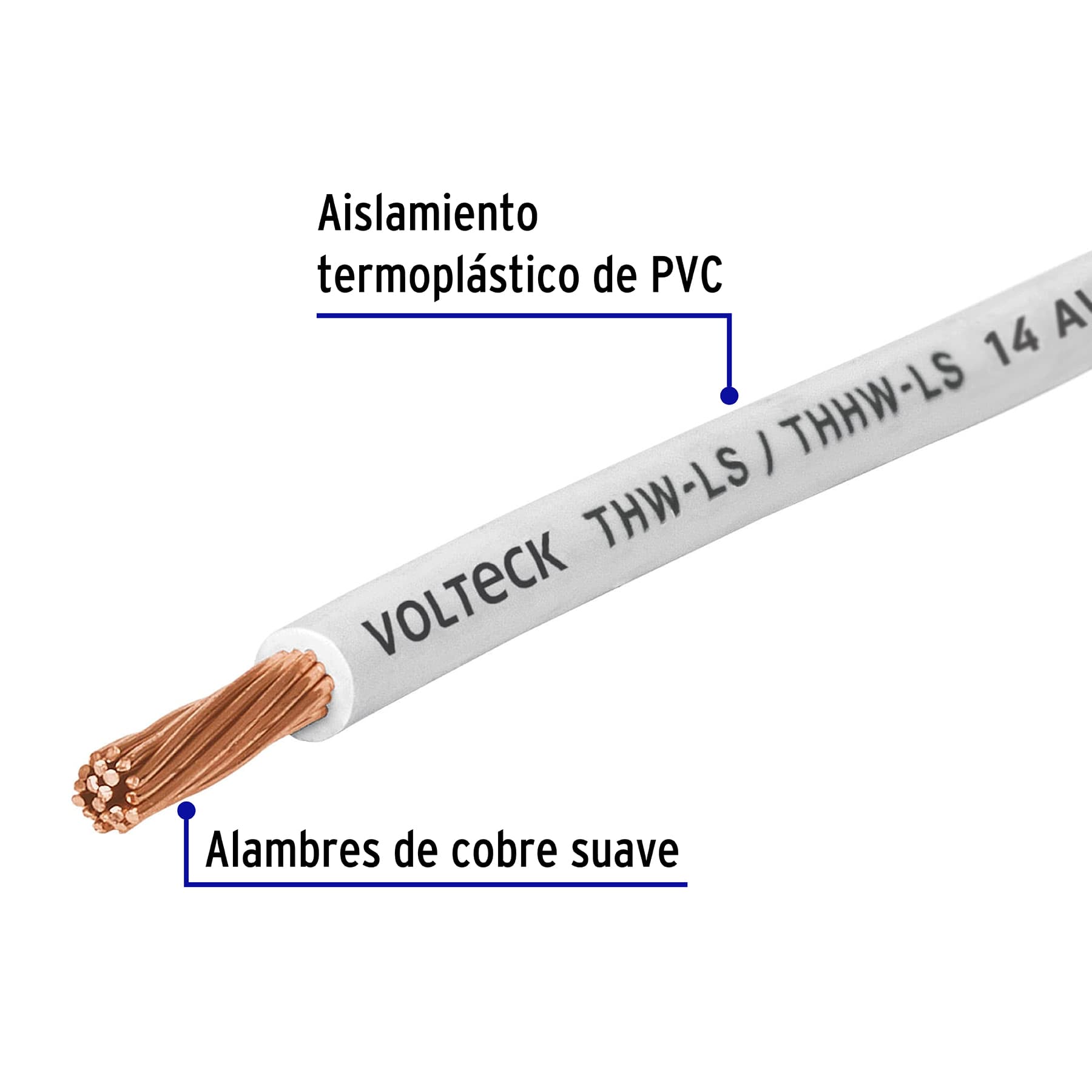 Cable THHW-LS 14 AWG Volteck Blanco por Metro